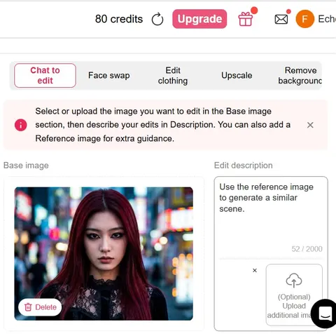 Ein sexy Goth-KI-Mädchen in einem schwarzen Lederkorsett und dunklem Make-up unter Neonlicht