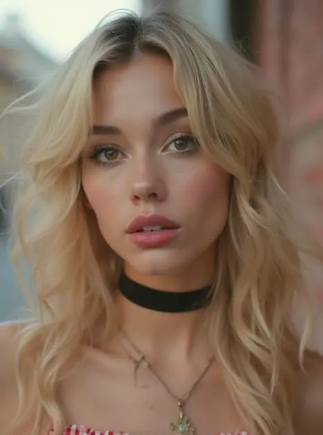AI-generated blonde woman portrait wearing a black choker