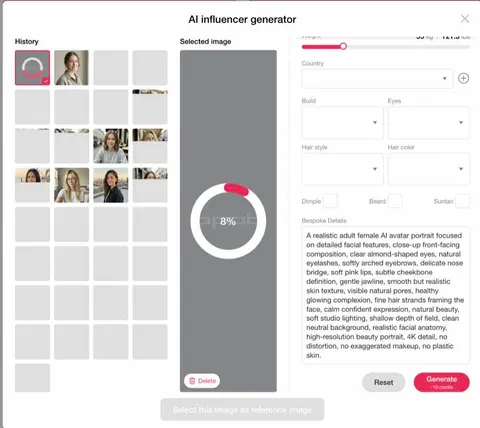 AI avatar creation step for building an ad character
