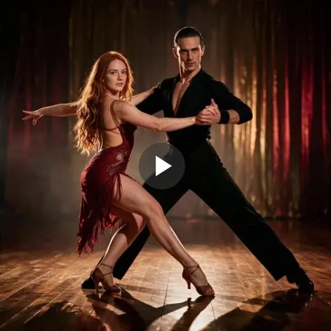 Cena de dança cinematográfica gerada por IA com dois artistas