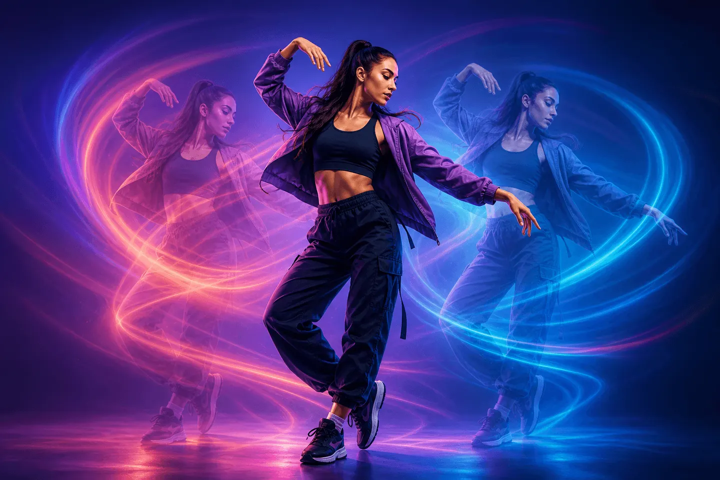 AI-generated dancer with stable body and smooth motion progression