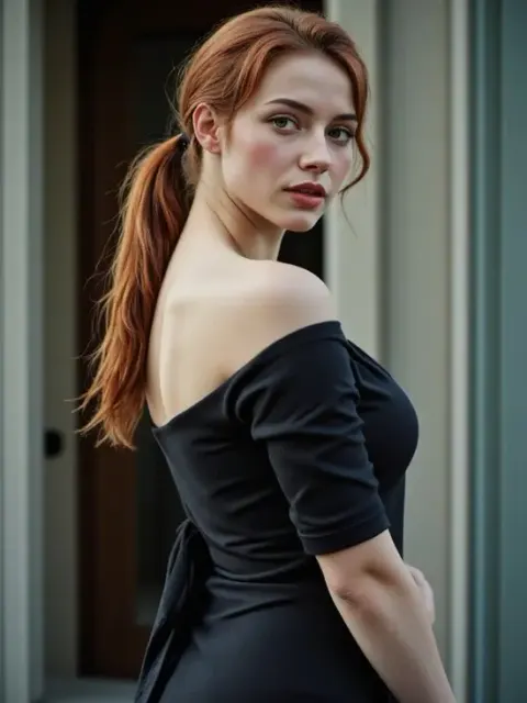 AI generated girl in a black dress, created by AI girl generator.