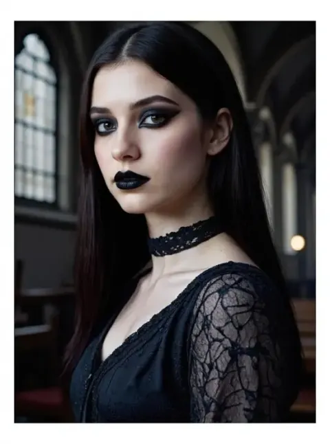 Goth-Mädchen in Kirche generiert von KI-Goth-Generator
