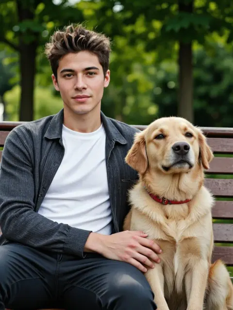 KI-Mann mit Hund im Park