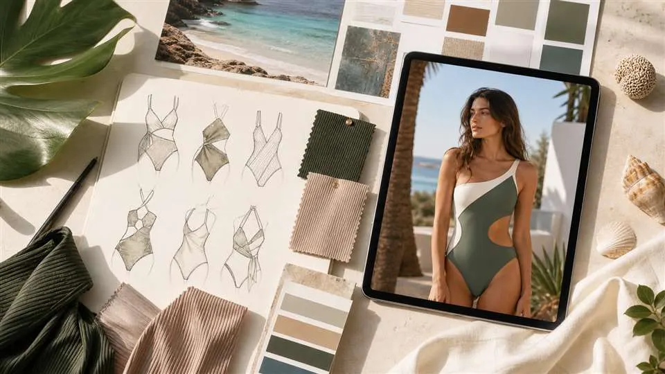 Exemple de stylisme virtuel par IA pour prévisualiser des concepts de maillots de bain