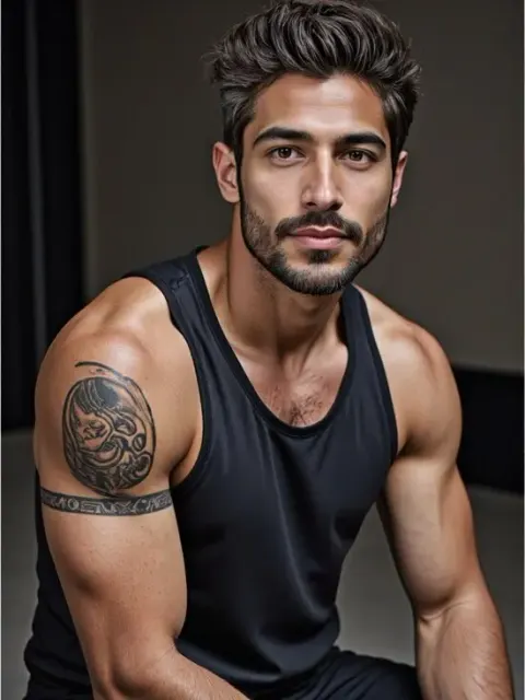 KI-Tattoo eines Tribal-Armbands auf dem Bizeps eines Mannes von KI-Tattoo-Generator