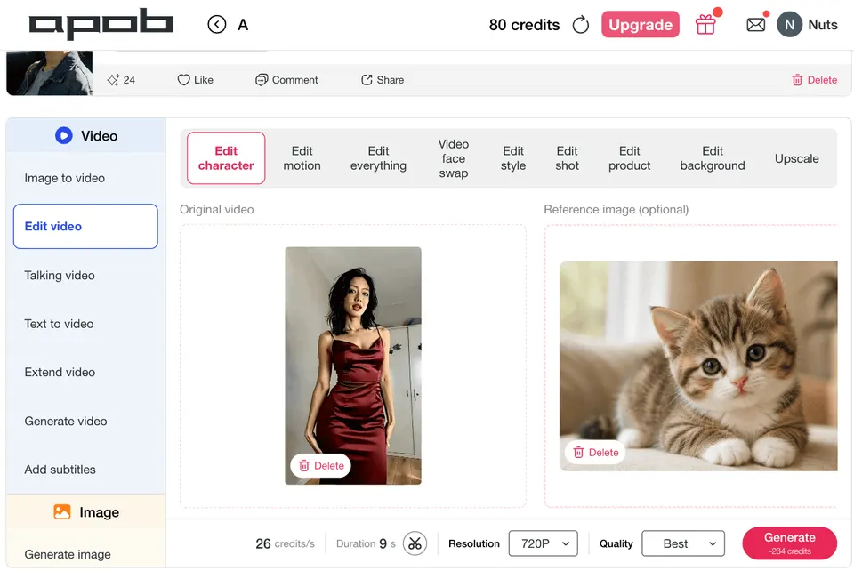 Carte de rendu vidéo IA appliquant des métriques de performance corporelle complète à une mise en page de chat qui danse IA.