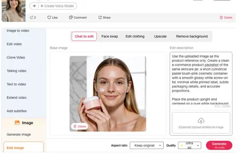 Prompt do APOB AI Chat to edit para criar um packshot de ecommerce de produto de skincare