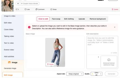 APOB AI Chat to Edit avec la référence de tenue importée pour un essayage virtuel