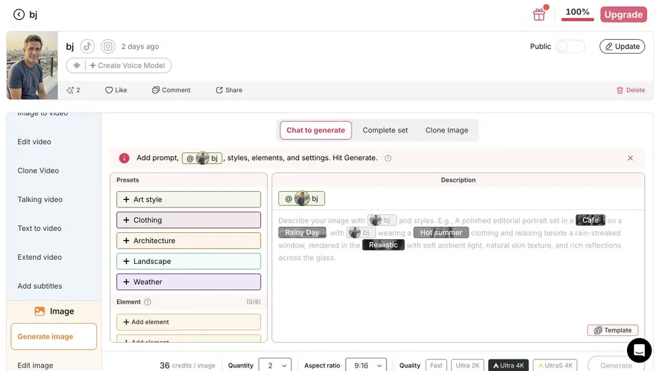APOB AI Generate Image workstation avec Chat pour générer la sélection