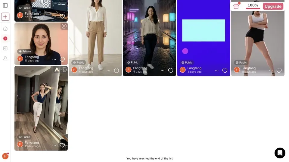 Histórico do APOB AI com resultados de vídeo gerados prontos para revisão visual