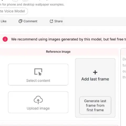 Espaço de trabalho APOB AI Imagem para vídeo com seleção do primeiro quadro, último quadro opcional, descrição de movimento e controles para adicionar captura