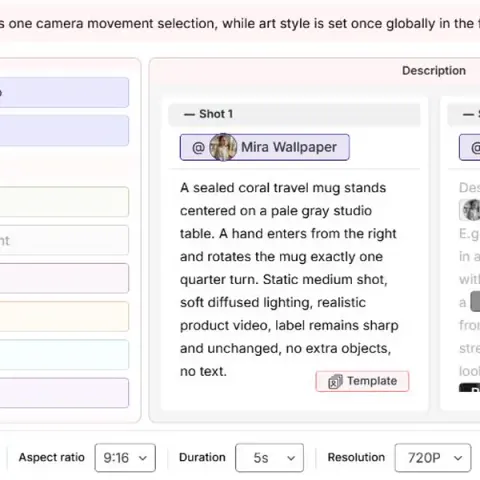 Editor de texto para vídeo multi-shot APOB AI mostrando cartões de prompt de Shot 1 e Shot 2 separados