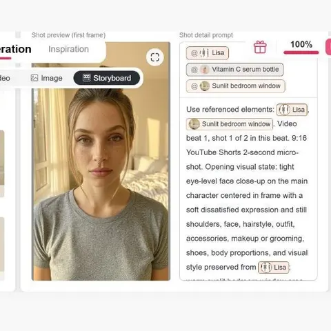 Cartão do take 1 da APOB AI com prévia, referências de prompt e controle para regenerar a prévia