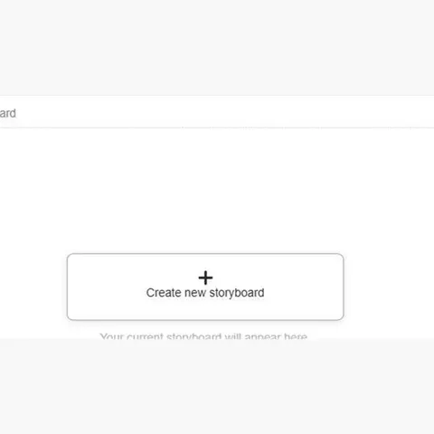 Área de trabalho de storyboard para vídeo da APOB AI com o botão para criar um novo storyboard
