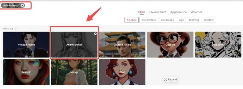 APOB AI style gallery with the Anime Asian template highlighted