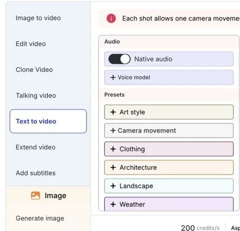 APOB AI Text to Video modo com o Native Audio controle visível