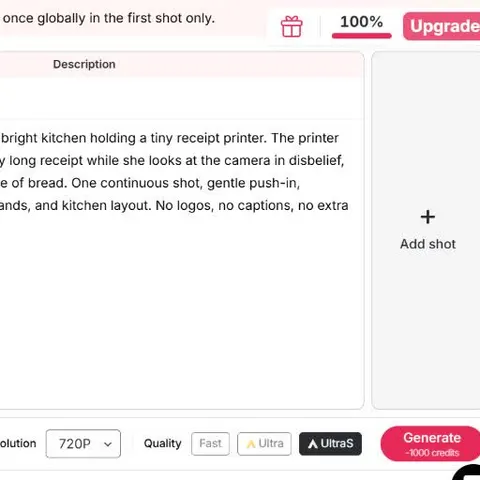 APOB AI vertical video settings showing 9:16, five seconds, 720P, UltraS, and the credit estimate