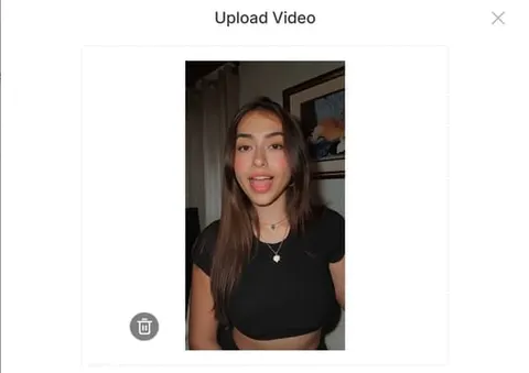APOB AI video-upload dialog showing a woman in the selected video