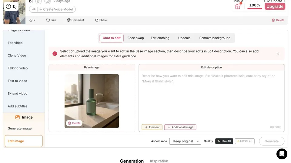 APOB Chat à modifier avec la bouteille générée préchargée comme image de base