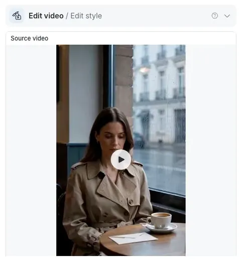 Source video에 카페 원본 클립을 불러온 APOB Edit style 편집 화면