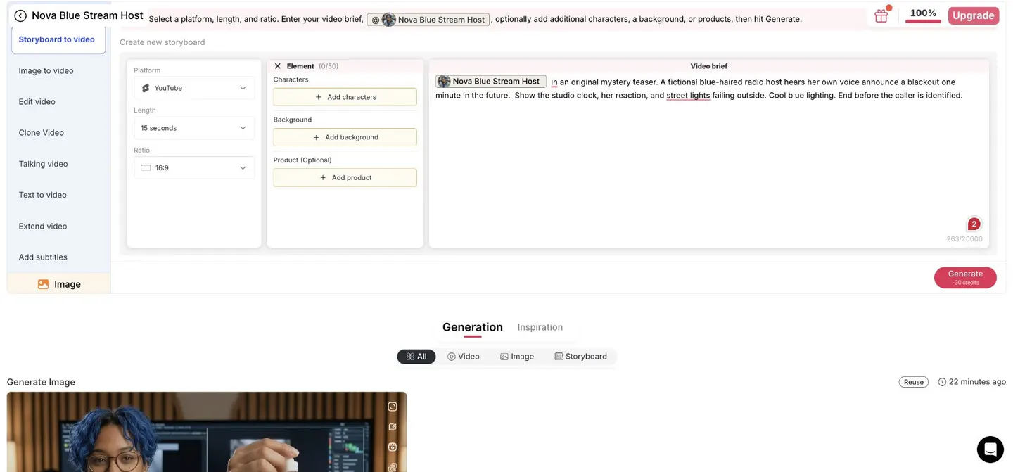 APOB Storyboard to video controls for adding character, background, and prop Elements to the mystery brief.