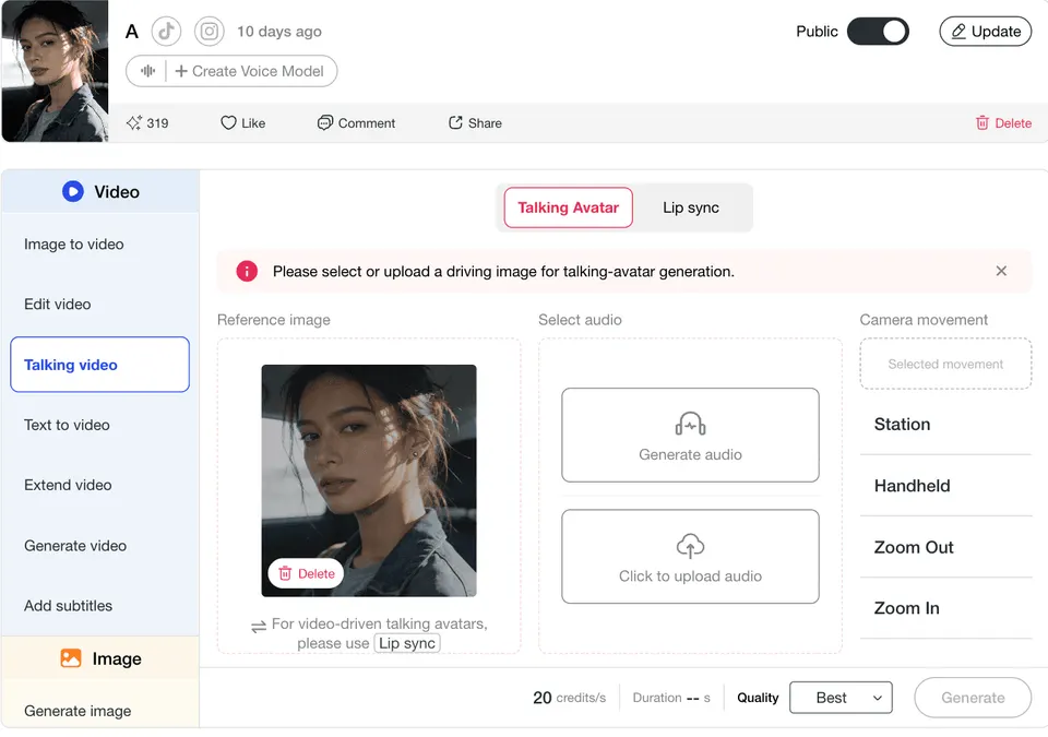 Contrôles d’avatar parlant pour des épisodes de vidéo podcast IA avec voix et synchronisation labiale