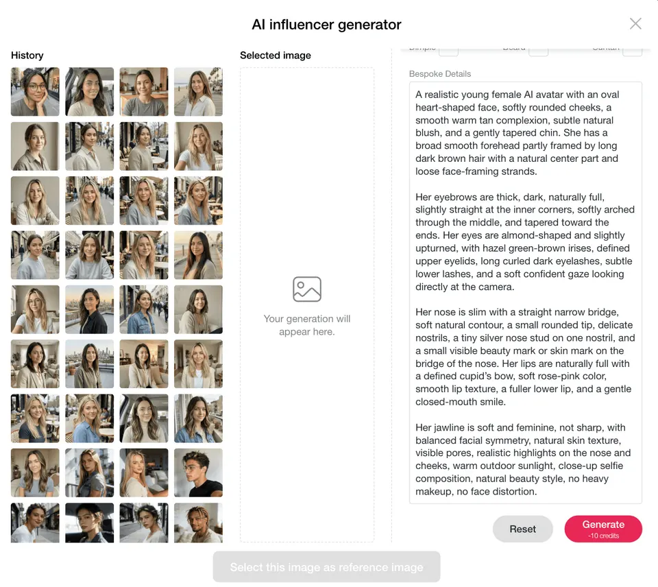 Guide de texte en parole par IA montrant un générateur d’avatar IA pour créer un portrait féminin réaliste avant de produire une vidéo parlante.