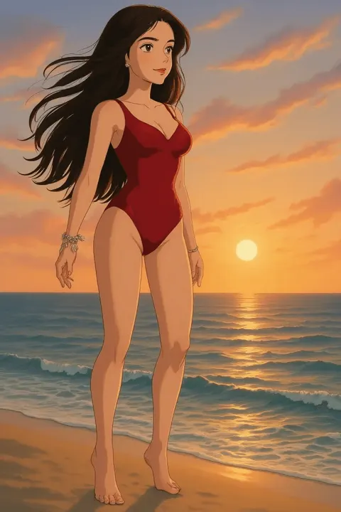 Bikini cartoon character at beach by AI Cartoon Character Generator
