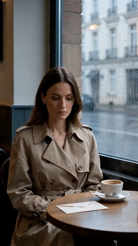 AI-colorized result at 0.25 seconds: beige coat, natural-looking skin and brown table