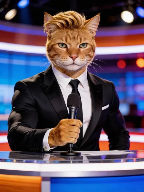Cat-Nachrichtensprecher-Avatar, kostenloser KI-sprechender Avatar-Videogenerator