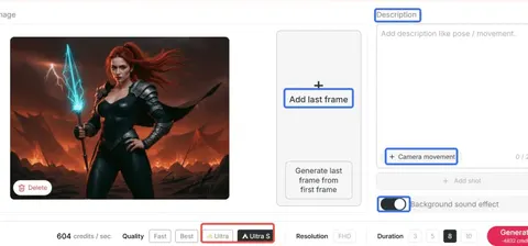Choose Ultra S mode for best quality AI video generation on APOB AI, mirroring Veo 3.1's advanced features.