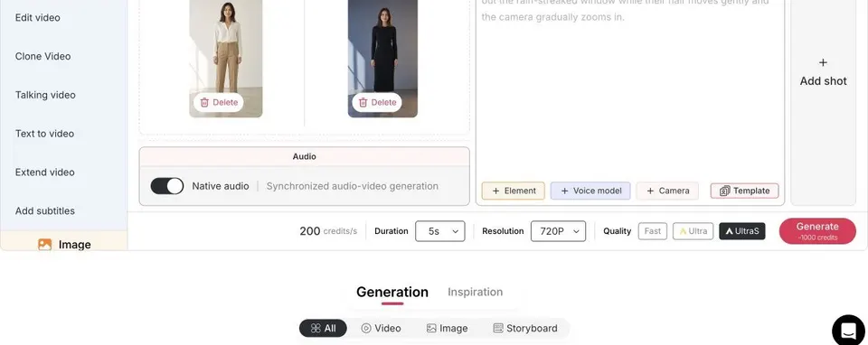 Primeiro e último quadros de moda compatíveis, carregados lado a lado no APOB Image to Video