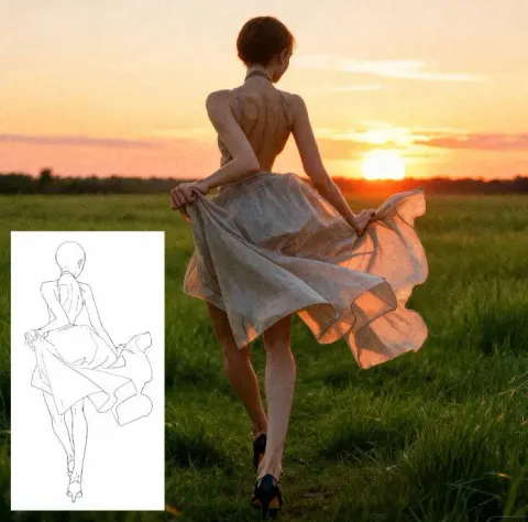 Verwandeln Sie eine einfache weibliche Rückensilhouette in ein realistisches Foto mit Seedream 4.0.