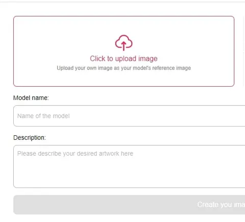 APOB AI portrait-model form with image upload and model-description fields