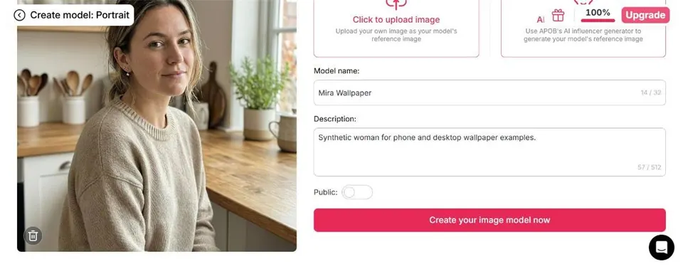 Criando um modelo de pessoa sintética privada para um papel de parede de telefone AI em APOB AI