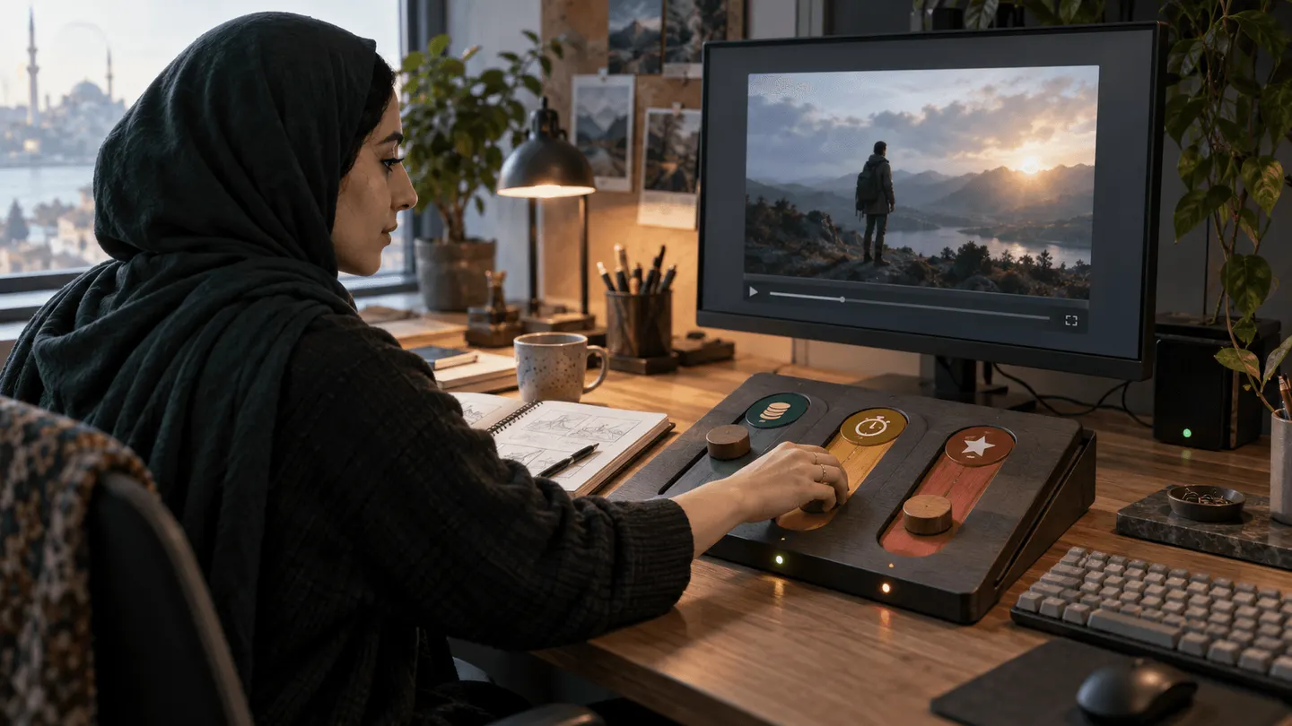 Kreativtechnikerin, die einen Videoauftrag nach Kosten, Latenz und Qualität weiterleitet