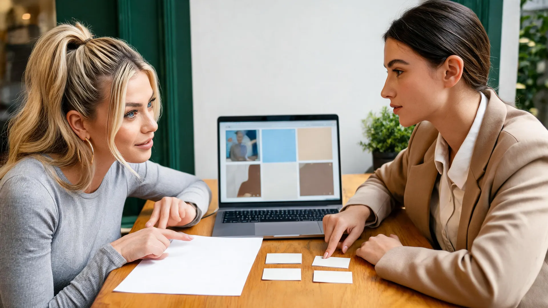 Creator and brand manager reviewing an AI influencer campaign rate card