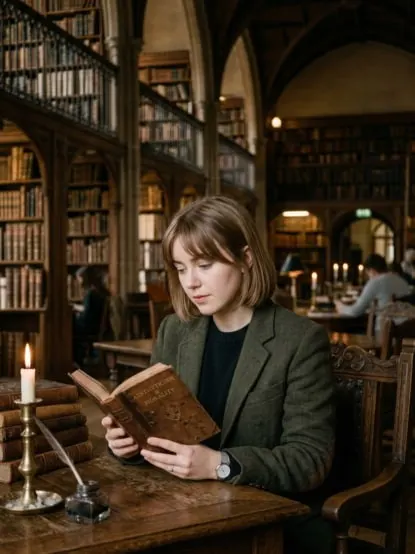 Visuel de la bibliothèque universitaire sombre via le générateur esthétique APOB.