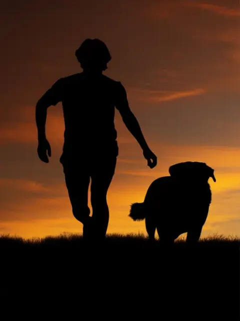Hund und Junge laufen Silhouette mit Silhouette Maker.
