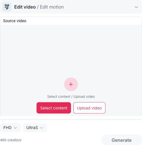 Edit motion: selecione ou envie o vídeo de origem.