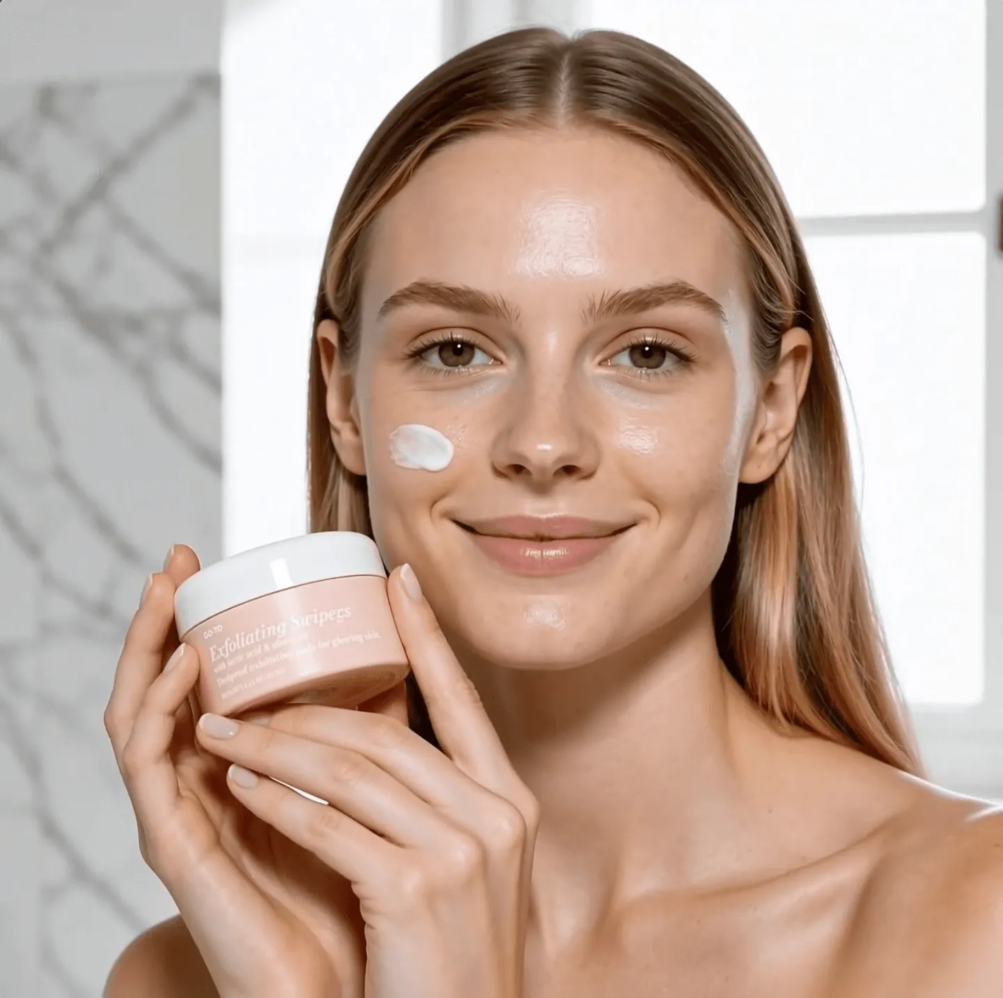 Final spokesperson ad preview with a face cream jar