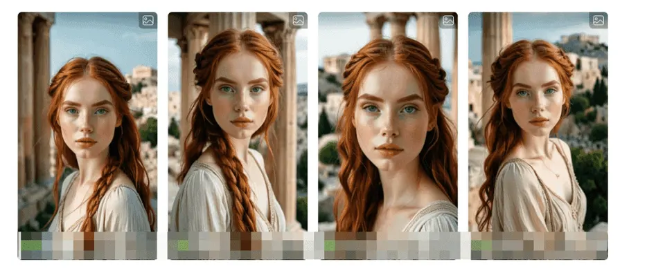 Four AI-generated portraits showing changes to a woman's appearance