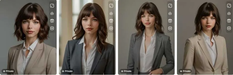 Four AI-generated professional women in business outfits