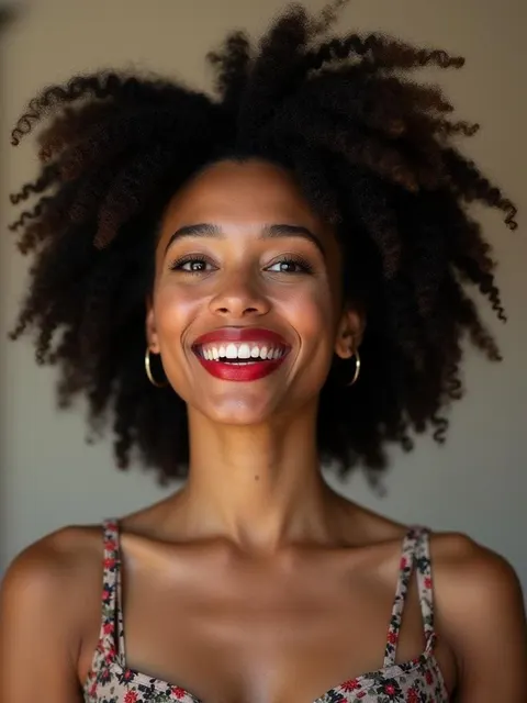 fille africaine aux cheveux bouclés inspirée d'un visage aléatoire sur l'ancienne forêt du Sahara.