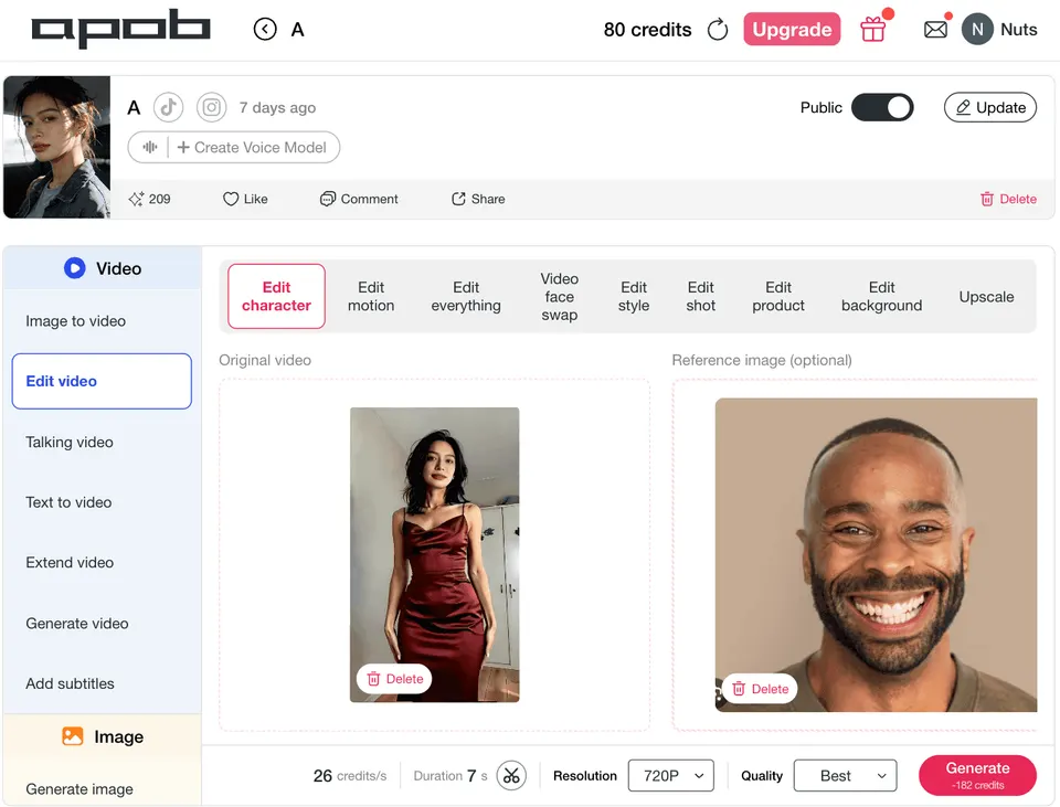 Generate AI character swap video with original motion preserved in APOB AI workspace