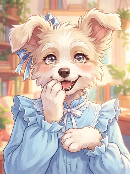 Kichernder kleiner Hund, pelziger Femboy-Profilbild, das den Mund zuhält.