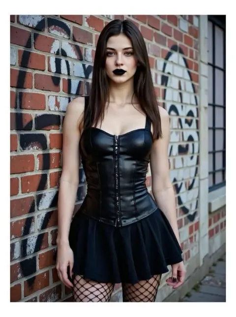 Goth-KI-Mädchen mit schwarzem Spitzen-Make-up und Kristall-Choker