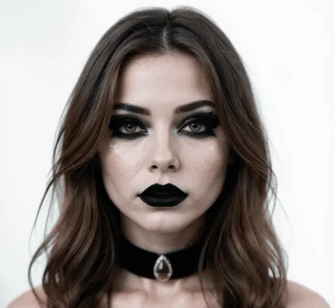 Goth AI girl with gemstone headpiece and velvet choker