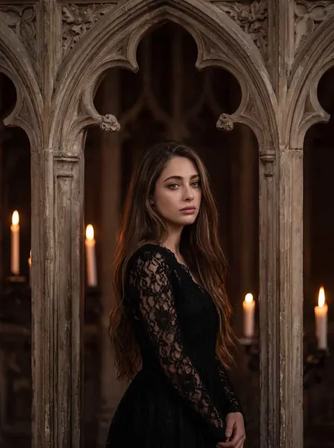 générateur esthétique portrait gothique sombre avec atmosphère aux chandelles